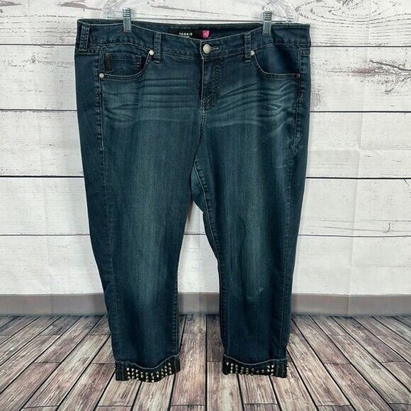 Torrid Jeans Womens 18 Blue Dark Cropped Studded Stretch Grunge - Picture 1 of 13